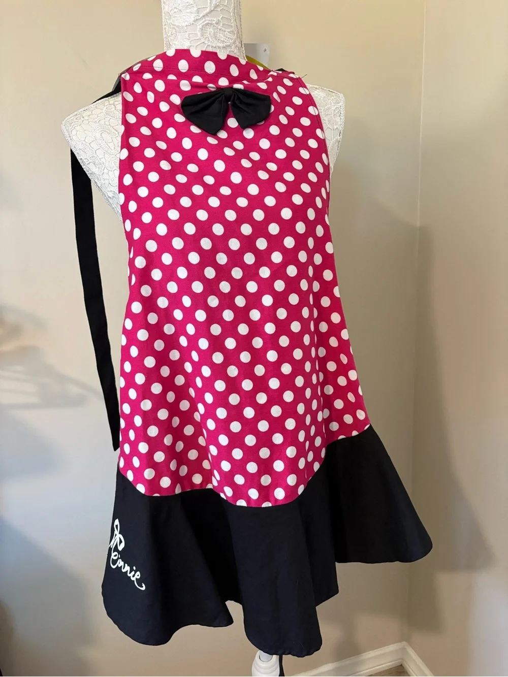 Disney Minnie Mouse Kids Apron NWT Pink Polka Dot Bow 100% Cotton chef costume
